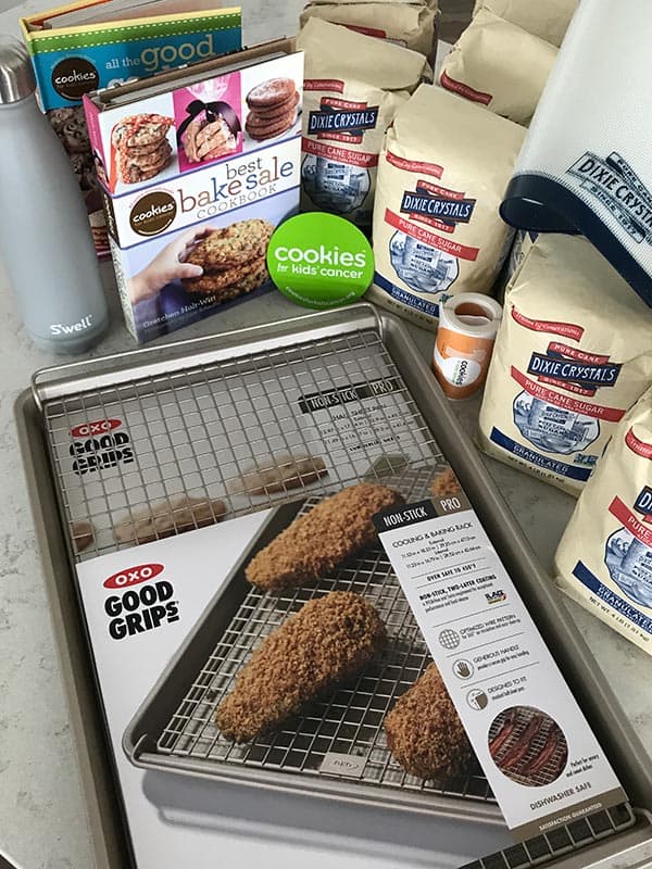 OXO baking tray and cooling racks, Bake Sale Cookies cookbook and Dixie Crystals sugar