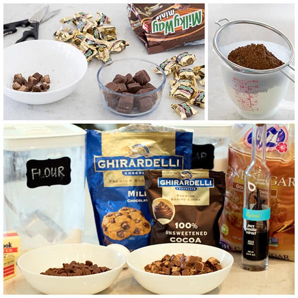 A collage of making Triple Chocolate Milky Way Cookies
