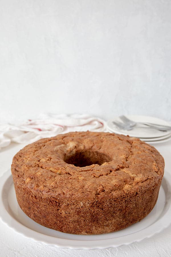 Apple Pecan Pound Cake ready for slicing
