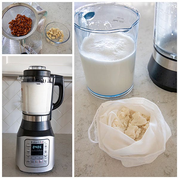 collage of making almond milk in the Instant Pot Ace Blender