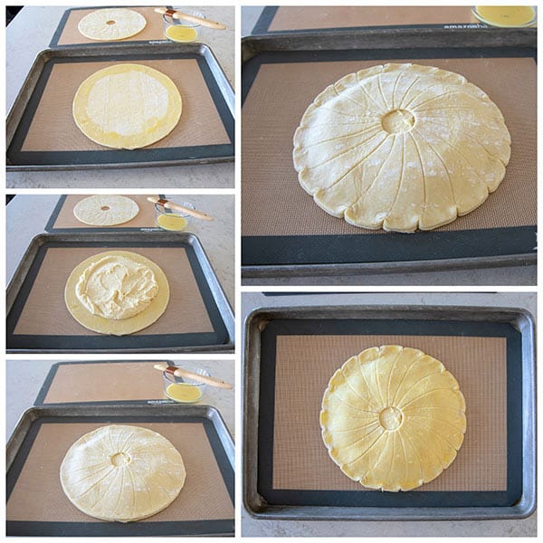 collage of assembling the Pithivier