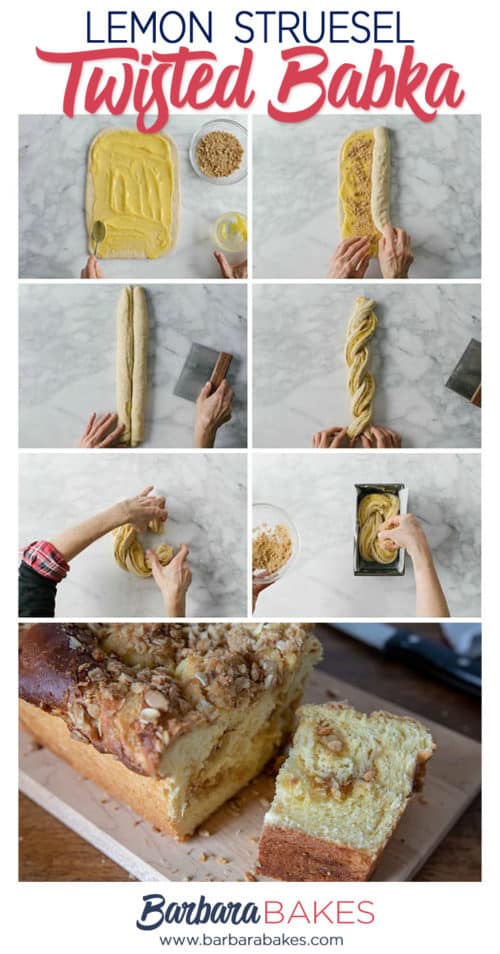 A collage of How to make Lemon Streusel Twisted Babka from Barbara Bakes