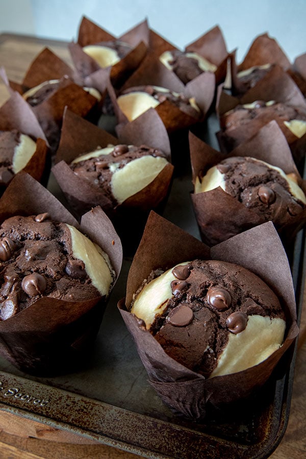 Tuxedo muffins in brown tulip papers