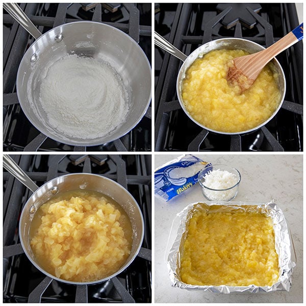 collage of Making the filling for Pineapple Coconut Bars