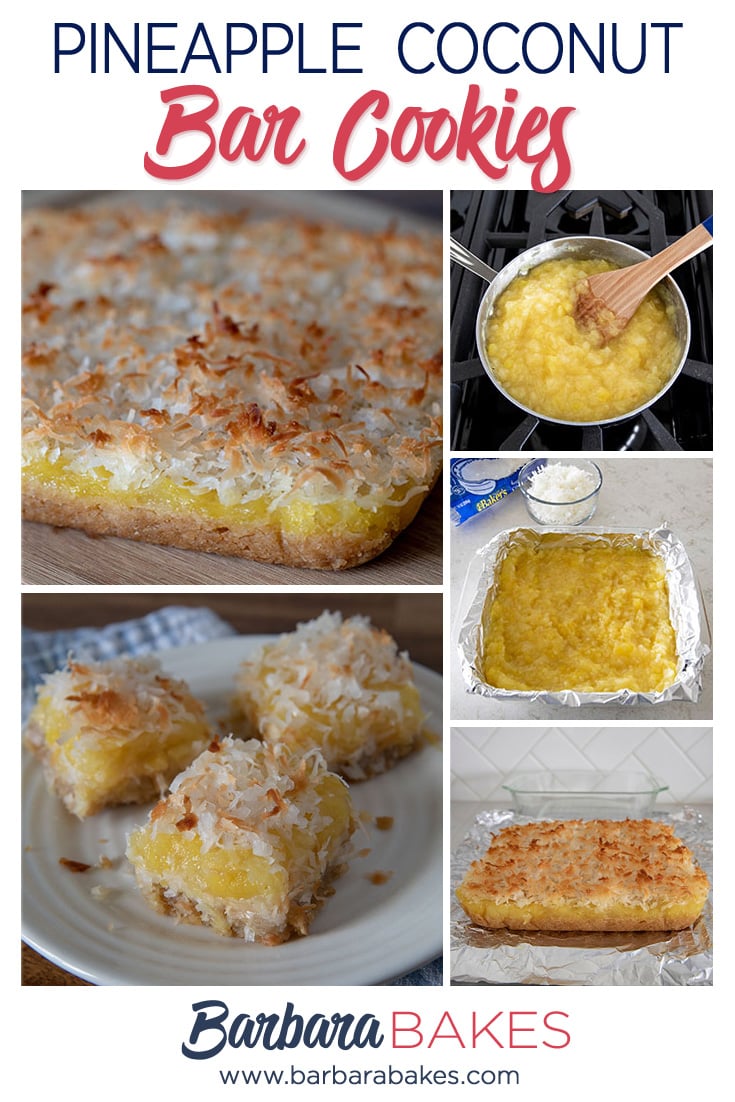 collage of making Pineapple Coconut Bar Cookies via @barbarabakes