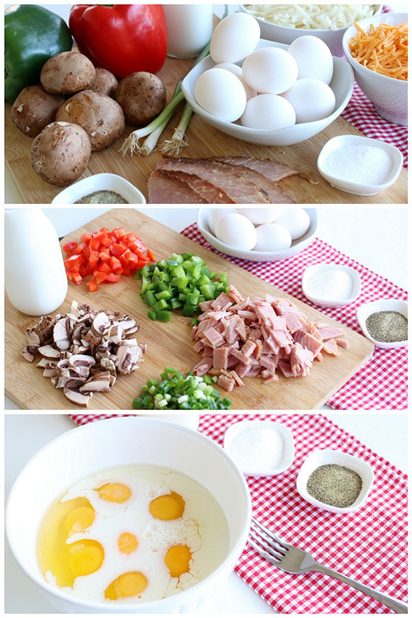 collage of Breakfast Hashbrown Casserole ingredients