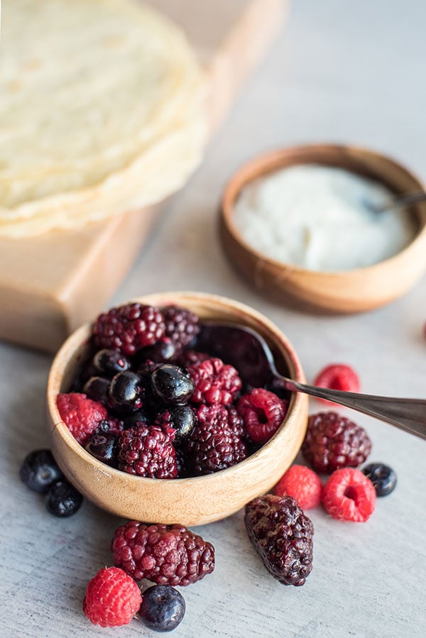 Triple Berry Compote with Lemon Ricotta Crepes