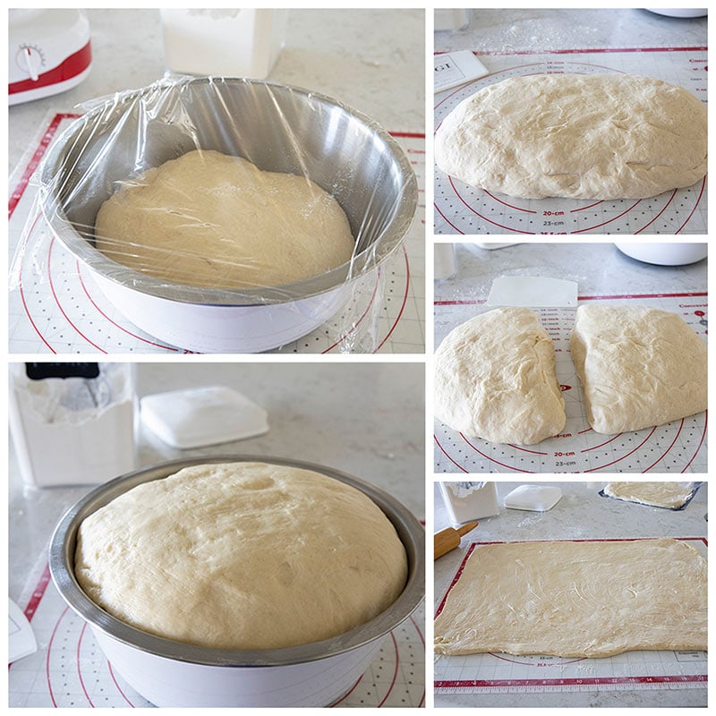 collage of raising the dough for Easy Homemade Cinnamon Rolls