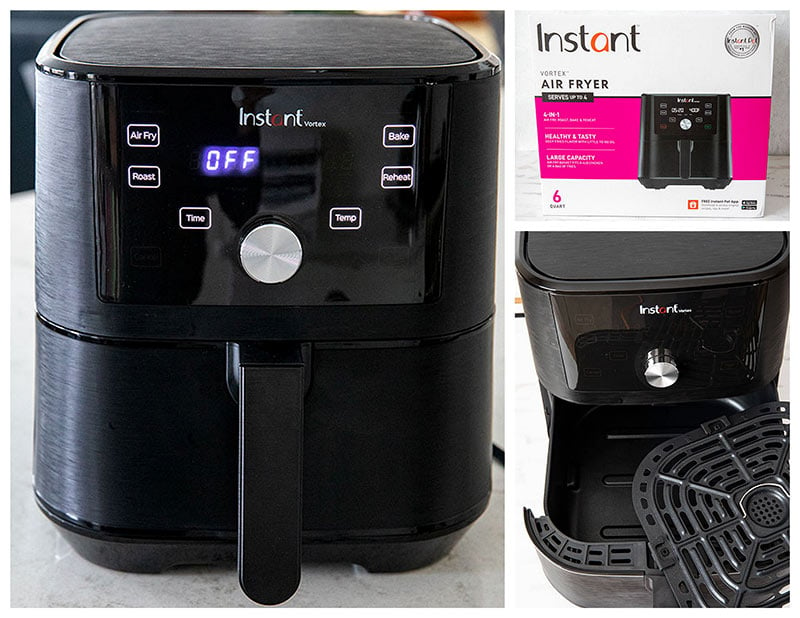 A collage of 3 images of the Instant Pot Vortex 6 Quart Air Fryer