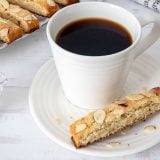 Keto Almond Biscotti with a cup of coffee