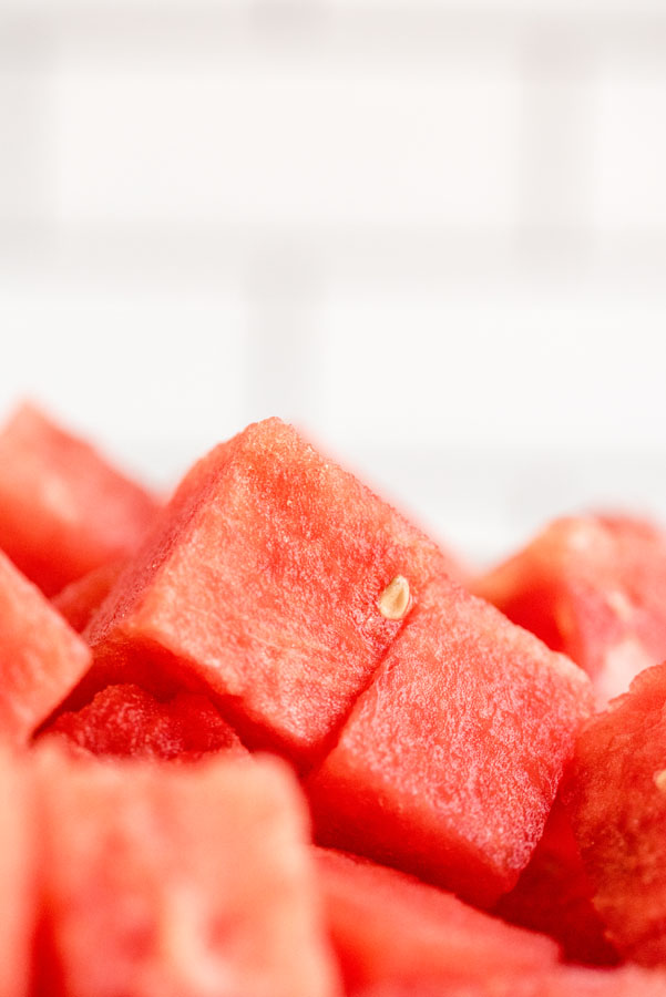cubed watermelon in a bowl