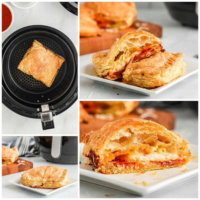 collague of cooking and serving air fryer izza pockets