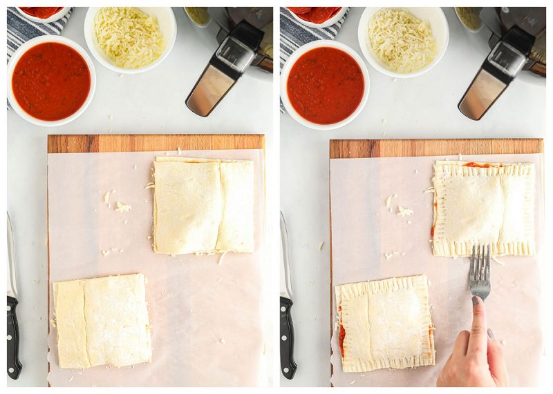 closing puff pastry pockets to cook in the air fryer
