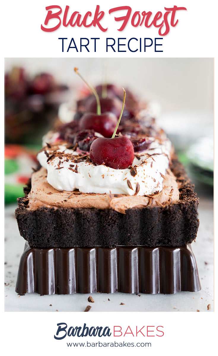 pinterest button for black cherry tart with whipped cream