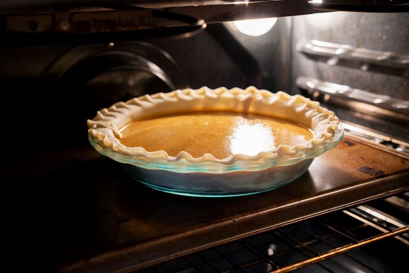 pumpkin pie in the oven 