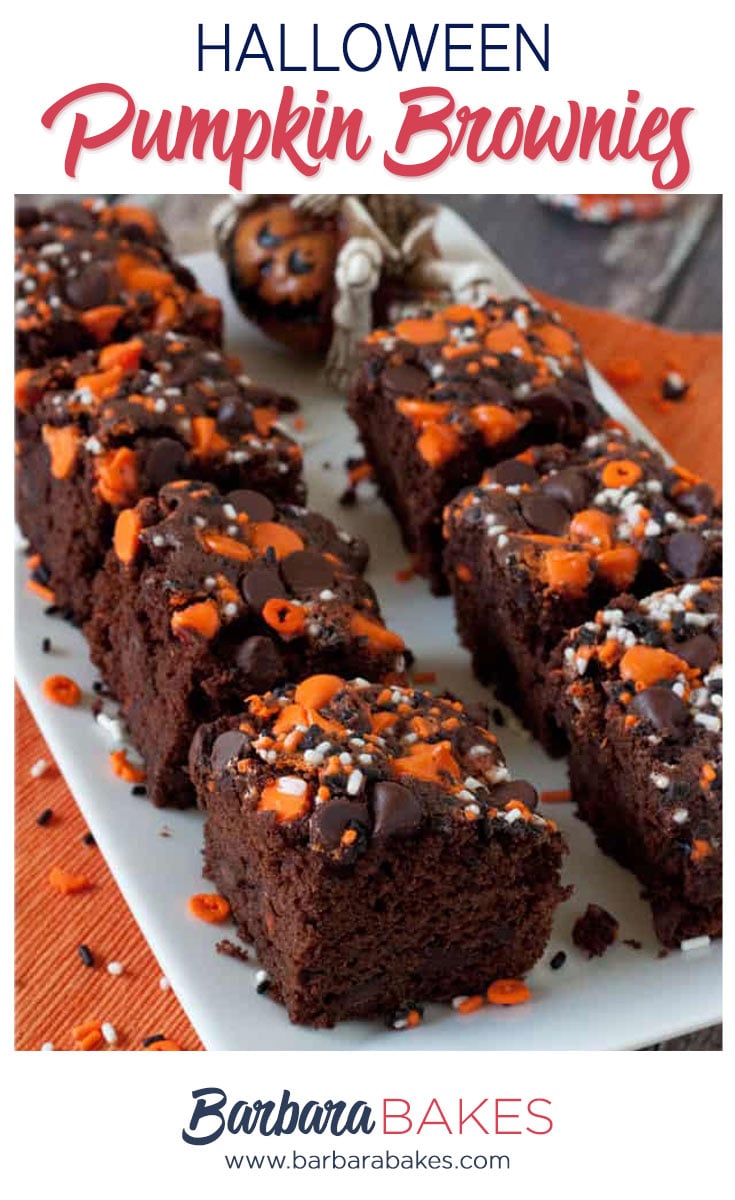 fudgy chocolate brownies with Halloween themed sprinkles Pinterest image