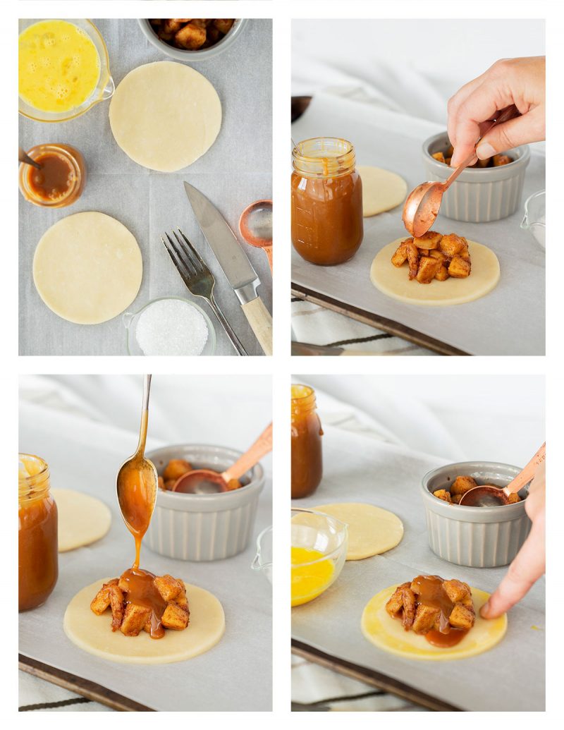 filling apple hand pies with caramel filling