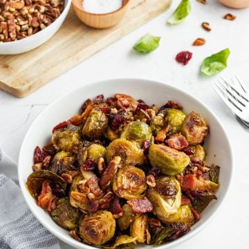 bowl of crispy roasted brussel sprouts