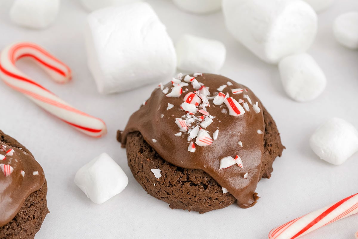 chocolate marshmallow cookie with candy canes
