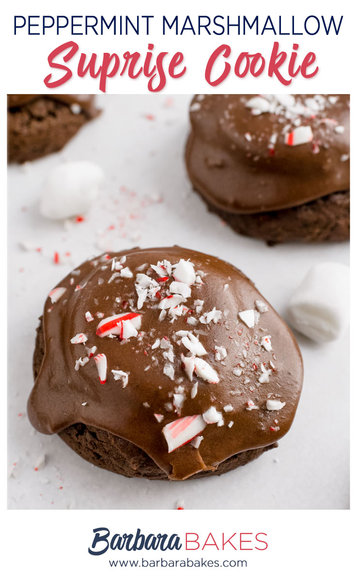 pinterest button for chocoalte marshmallow cookies with peppermint