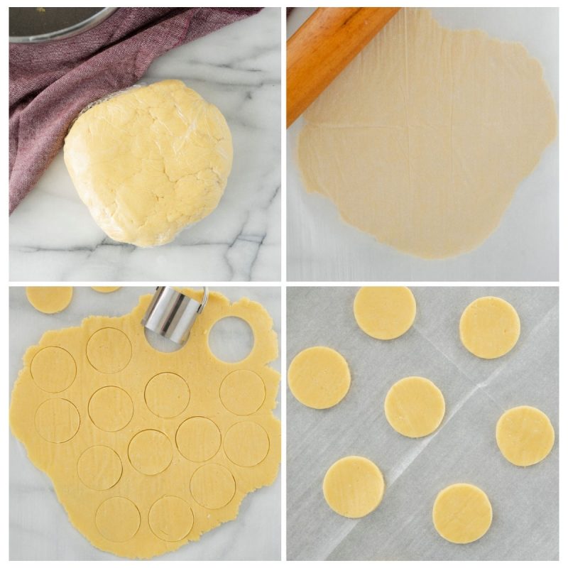 rolling and cutting butter cookie dough for chocolate covred marshmallow cookies