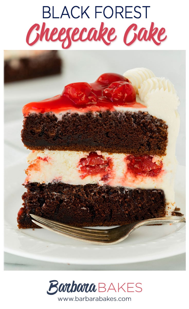 pinterest button for black forest cheesecake cake