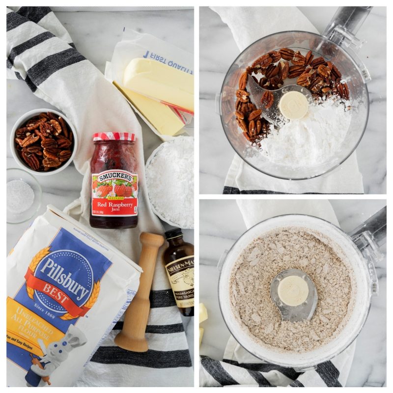 ingredients to make pecan cookie cups with jam