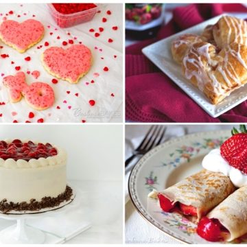collage of valentine's day desserts and breakfast recipes