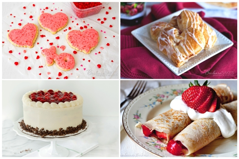 collage of valentine's day desserts and breakfast recipes