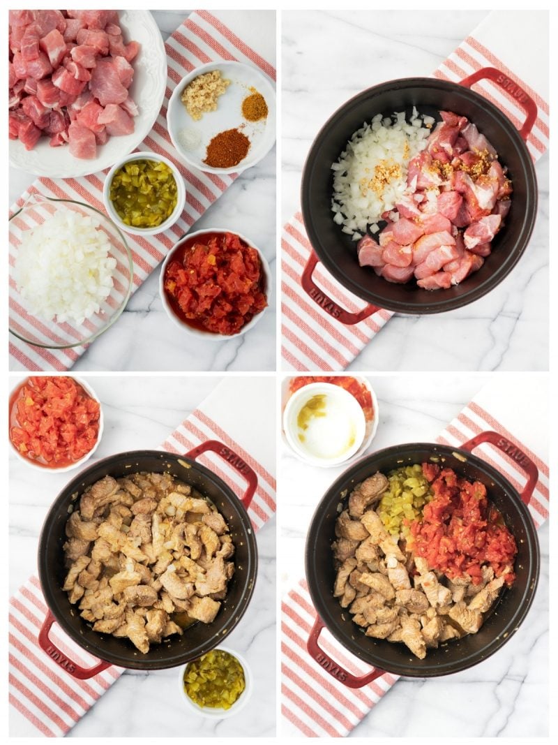 steps to prepare pork carnitas tacos with tomatoes and green chilis