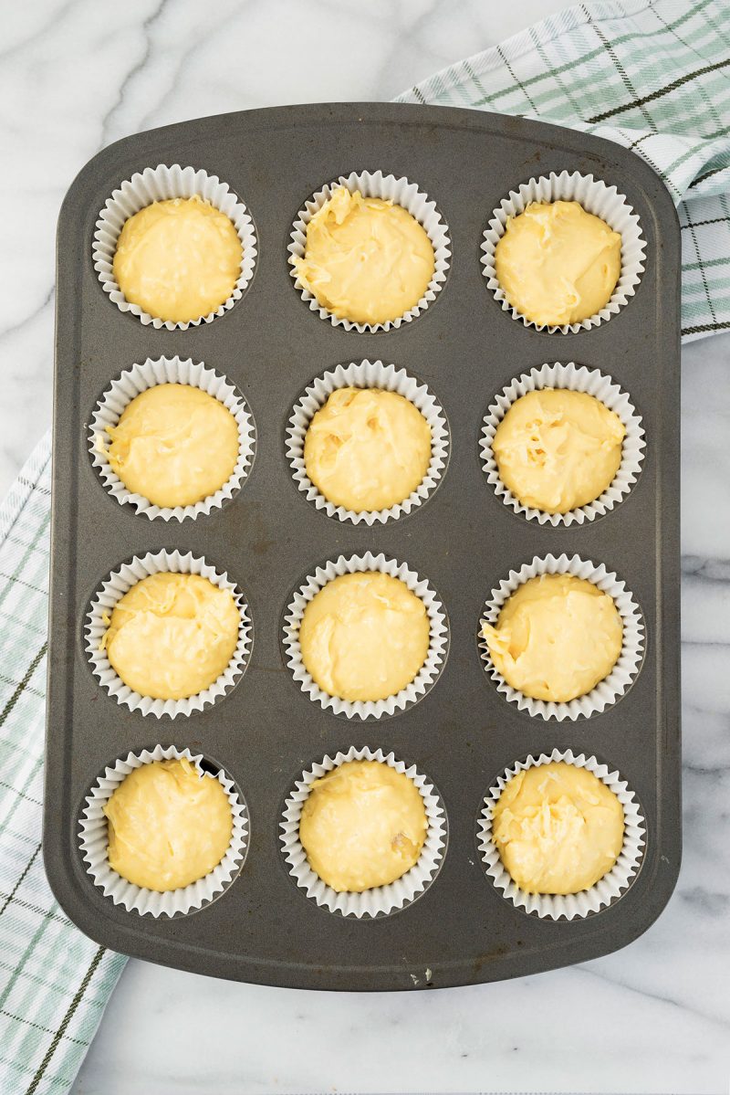 fill cupcake well ¾ full with batter