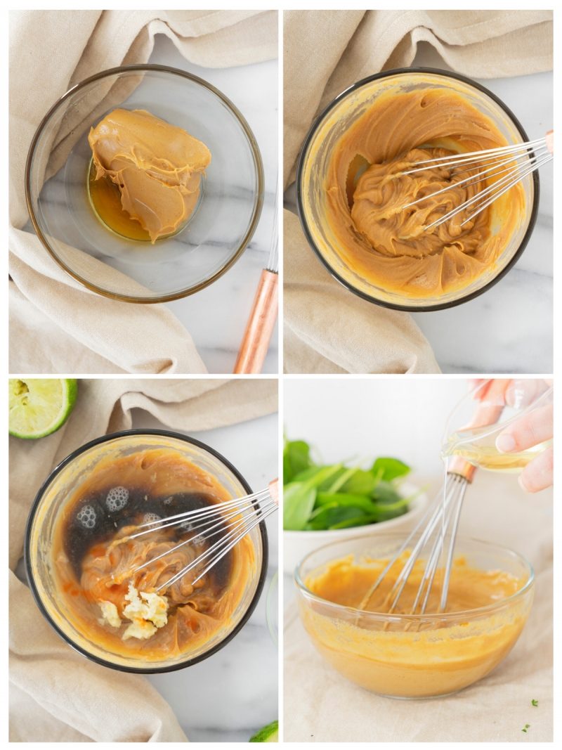 overhead collage of the steps to make chicken satay