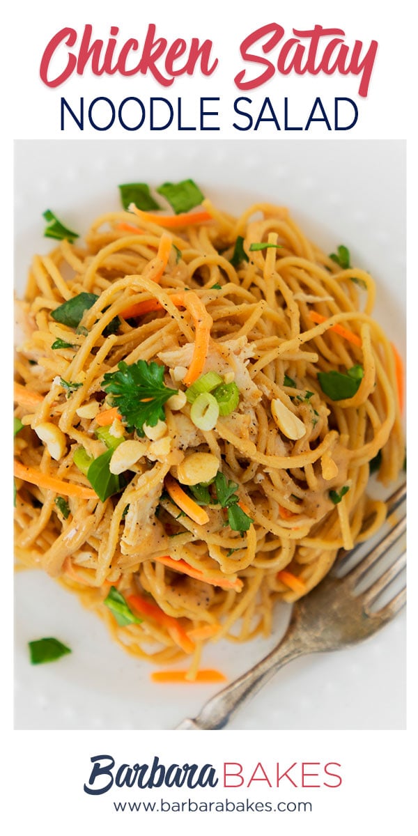 pinterest button for chicken satay noodle salad