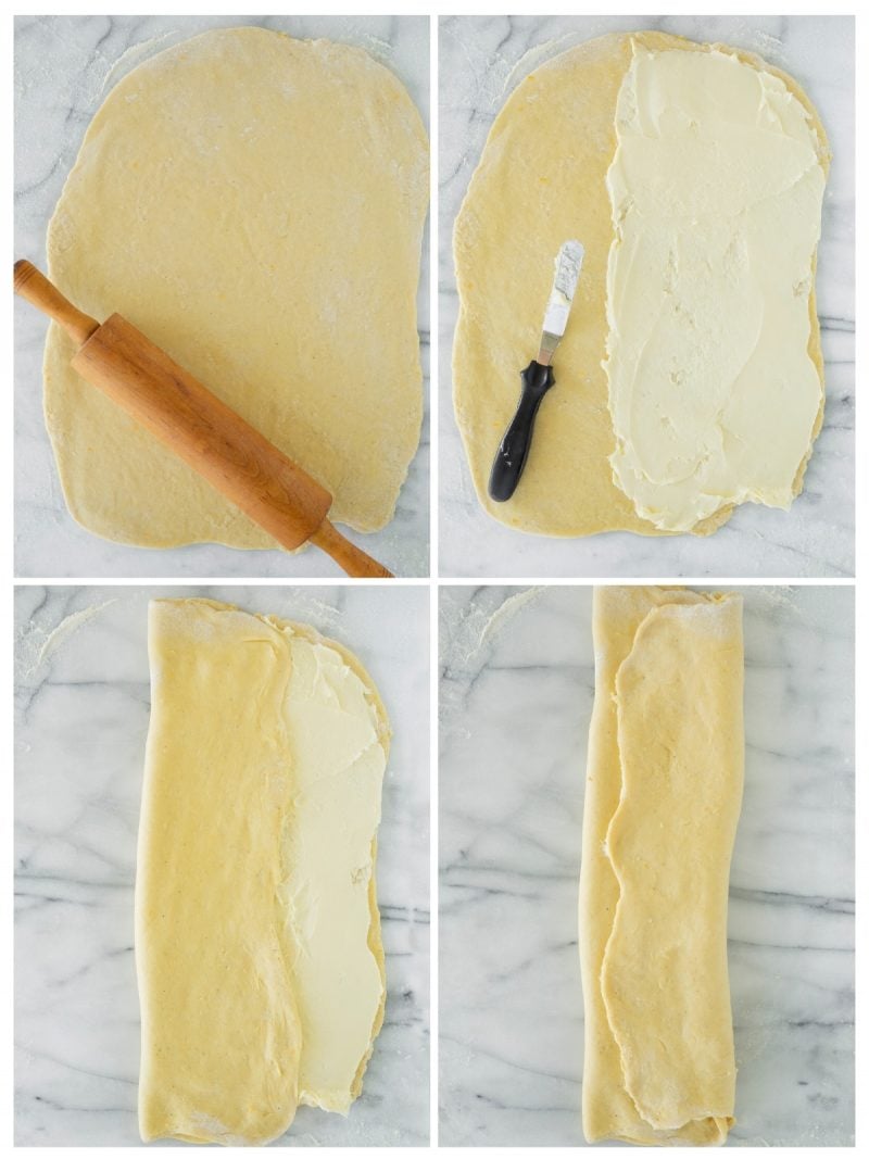spreading butter on danish dough