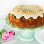 cake stand with pineapple and carrot bundt cake