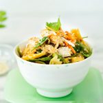bowl of asian spinach and pasta salad