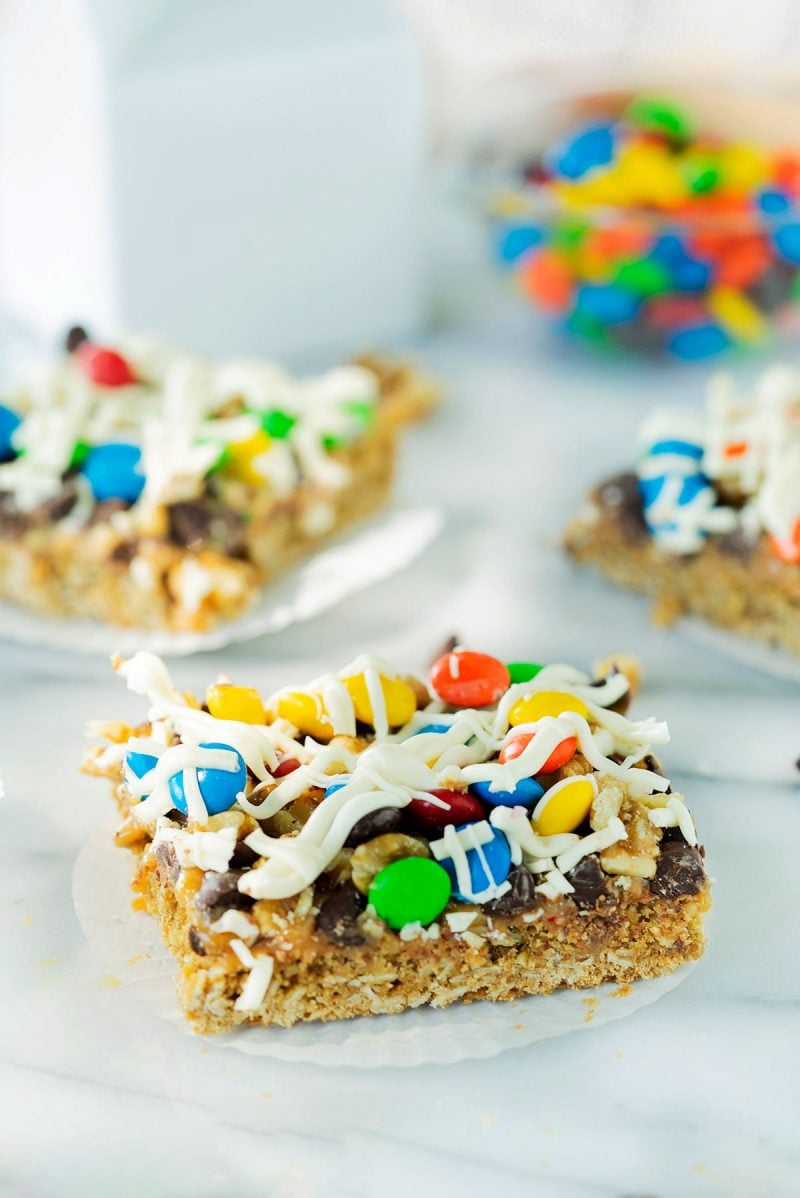 oatmeal bar cookies with white chocolate and m&m candies