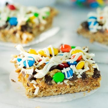 oatmeal bar cookies with white chocolate and m&m candies