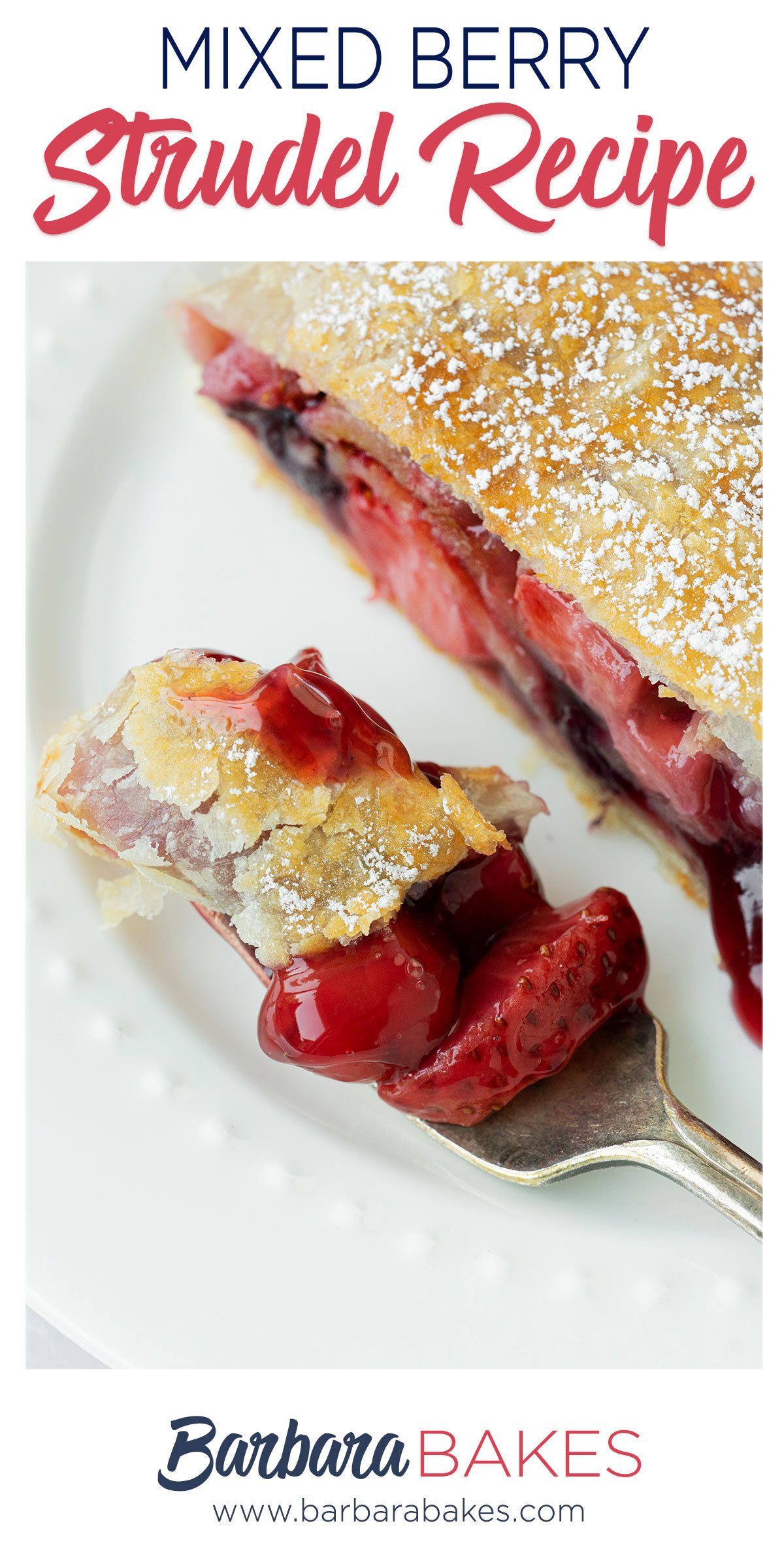 pinterest button for apple and berry strudel recipe