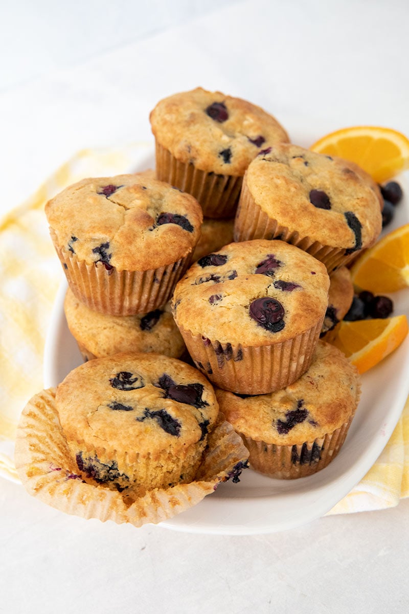 plate of blueberry oat muffins