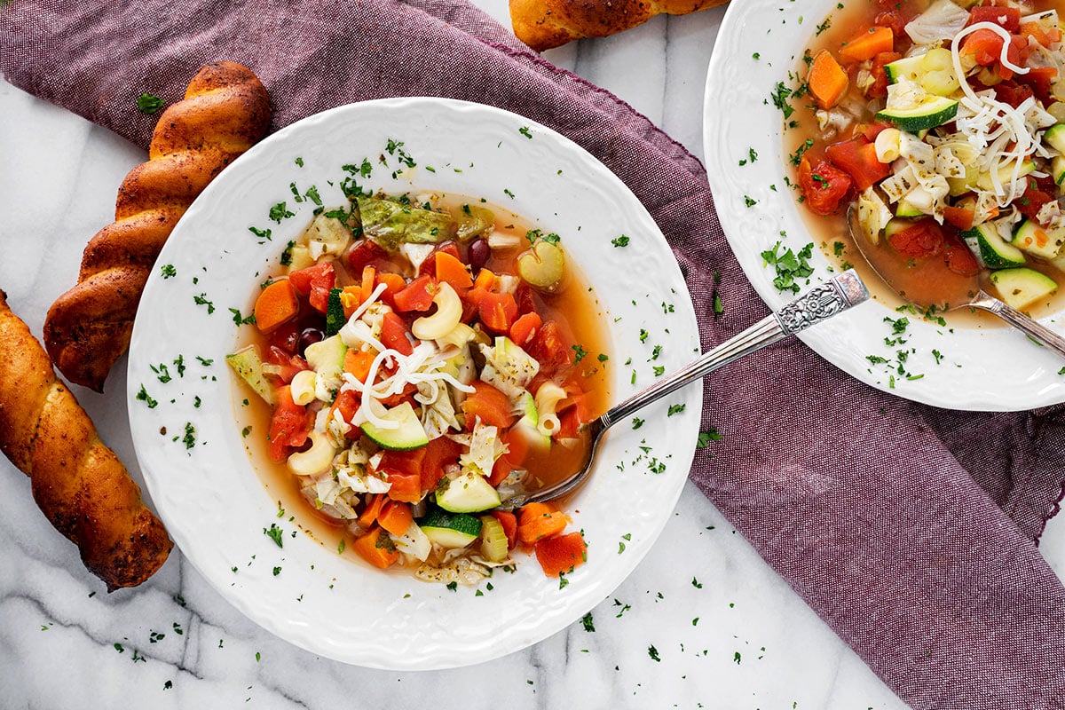 bowl of easy minestrone soup