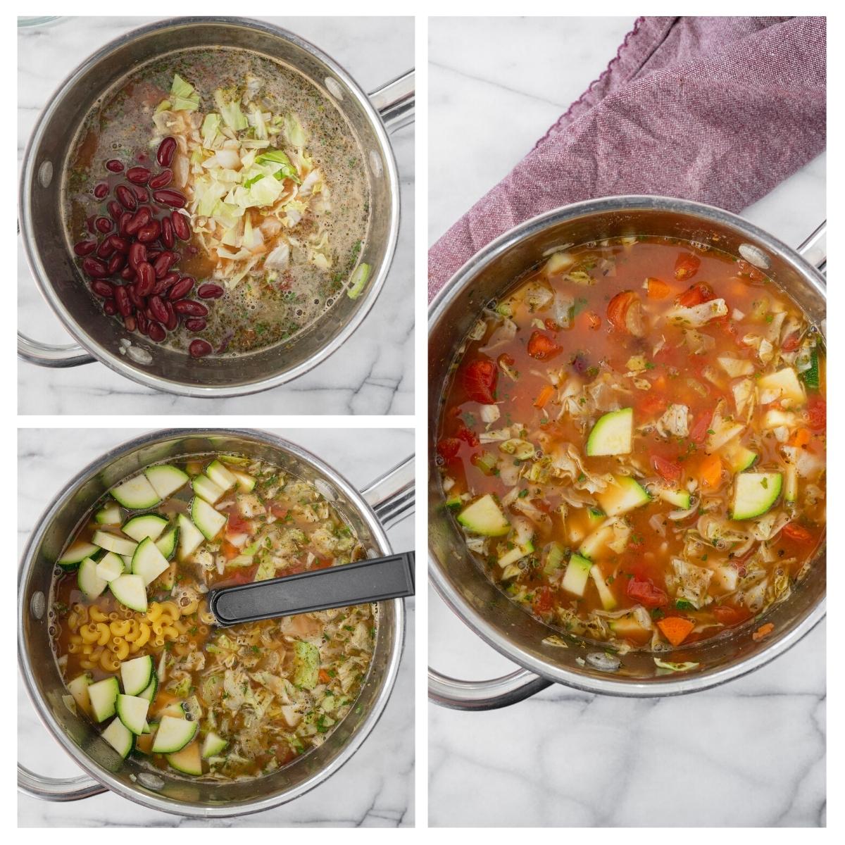 collage of steps to cook one pot minestrone