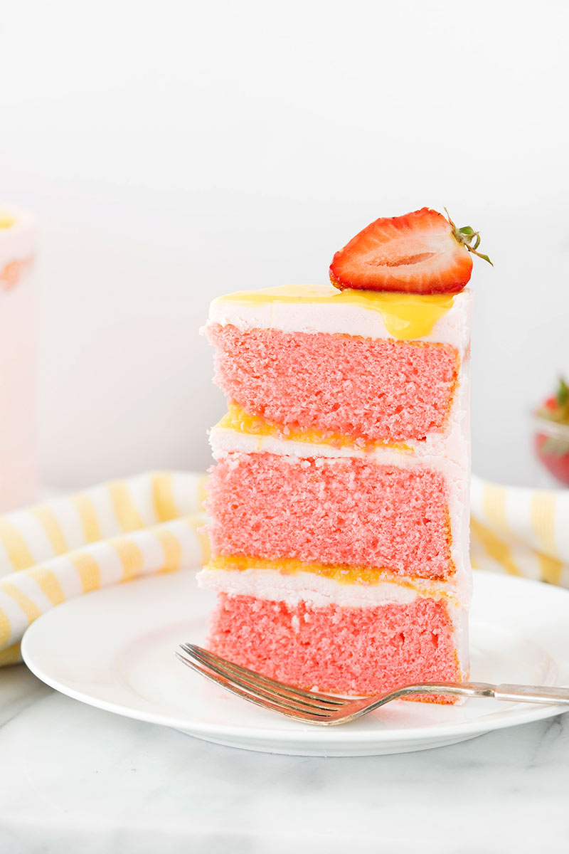 slice of strawberry lemonade cake