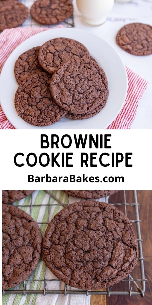 Chocolate Brownie Cookie recipe made with melted chocolate chips and cocoa which makes soft and tender cookies that taste like a brownie! via @barbarabakes