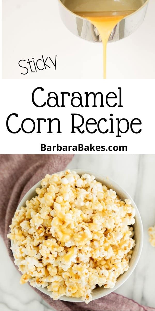 This soft caramel popcorn recipe has a light buttery flavor that stays softer after it cools and is a great recipe to take to a party! via @barbarabakes