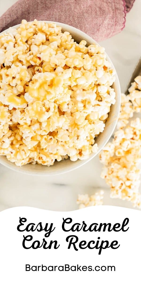 This soft caramel popcorn recipe has a light buttery flavor that stays softer after it cools and is a great recipe to take to a party! via @barbarabakes