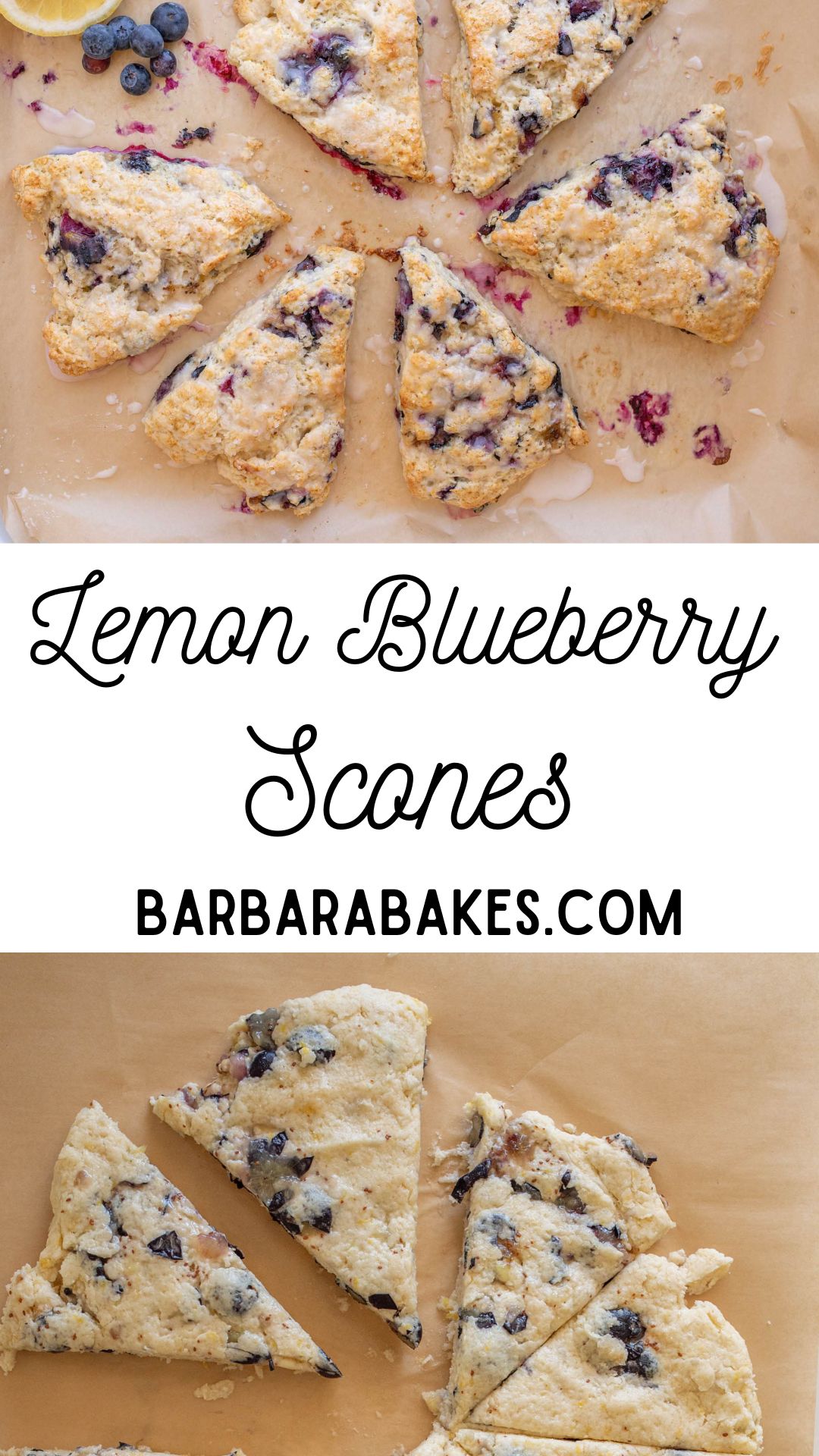 Lemon blueberry scones are made with cream instead of butter, fresh lemon zest, fresh or frozen blueberries and they are a perfect anytime of day! via @barbarabakes