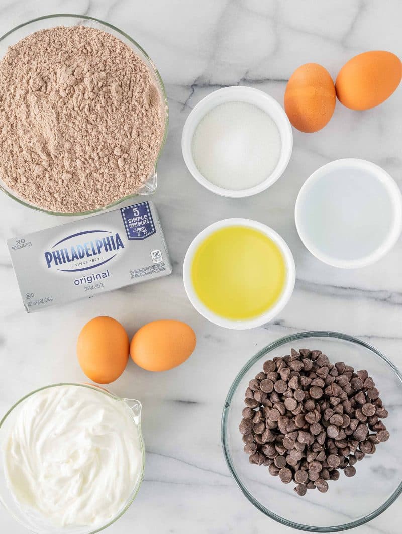 ingredients for a chocolate cheesecake tunnel cake