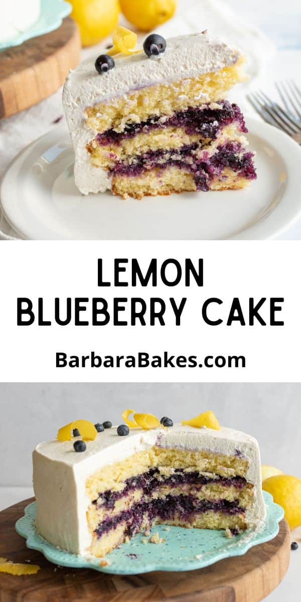 Blueberry Lemon Layer Cake is almost too good to be true. It is light, fluffy and bursting with flavor from fresh lemons and berries. via @barbarabakes