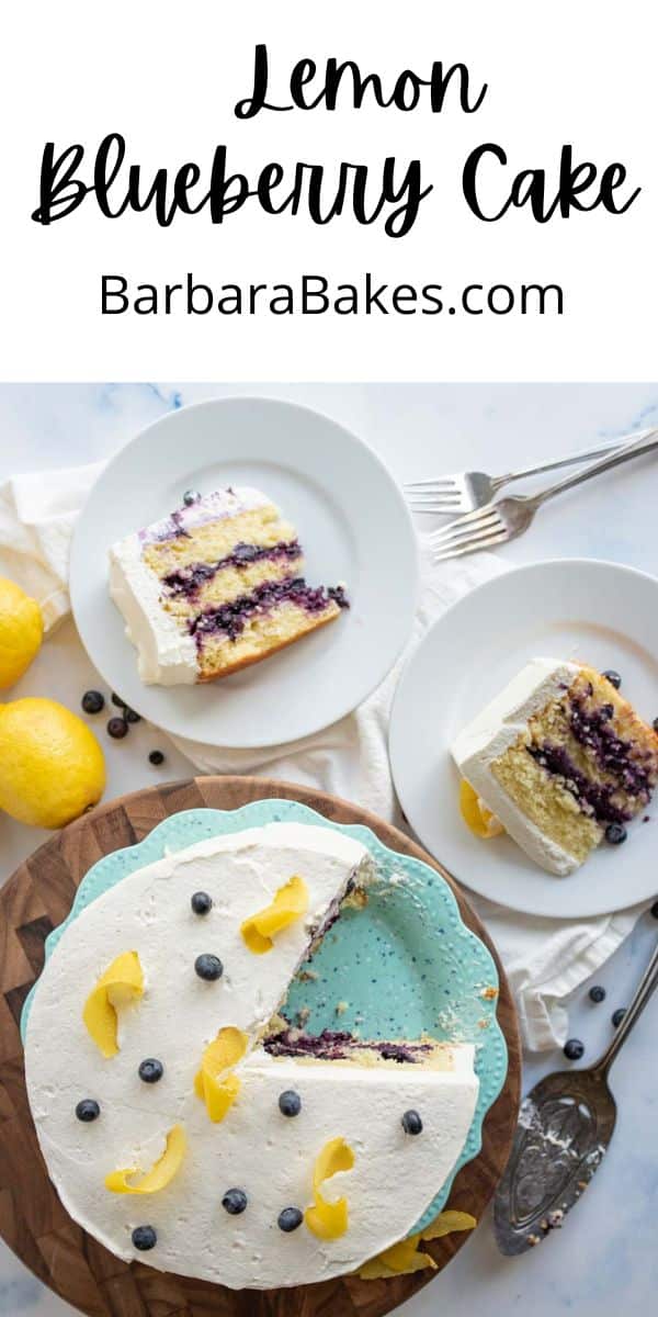 Blueberry Lemon Layer Cake is almost too good to be true. It is light, fluffy and bursting with flavor from fresh lemons and berries. via @barbarabakes